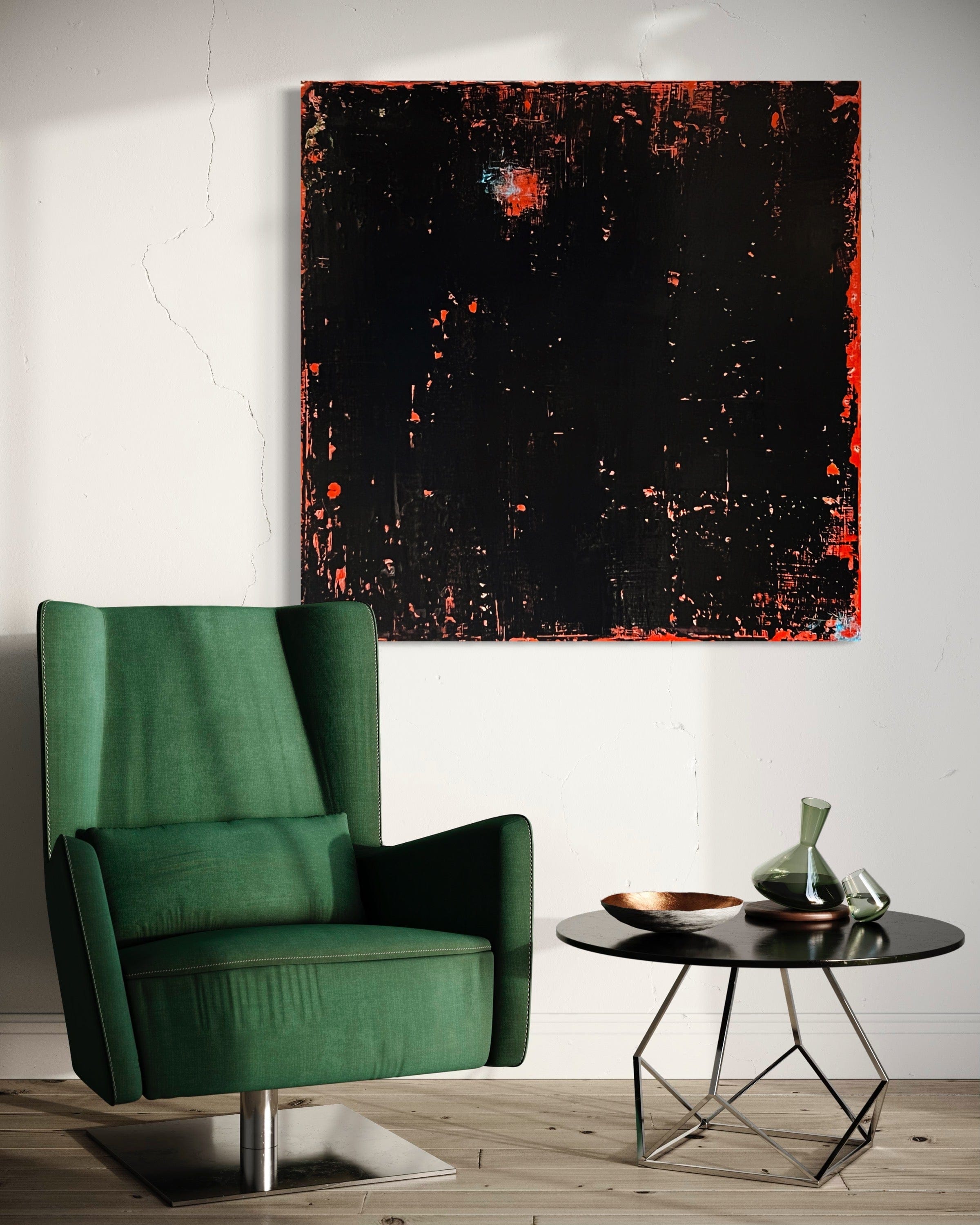 Robert Tillberg Peeling Black On Red| 48"x48"