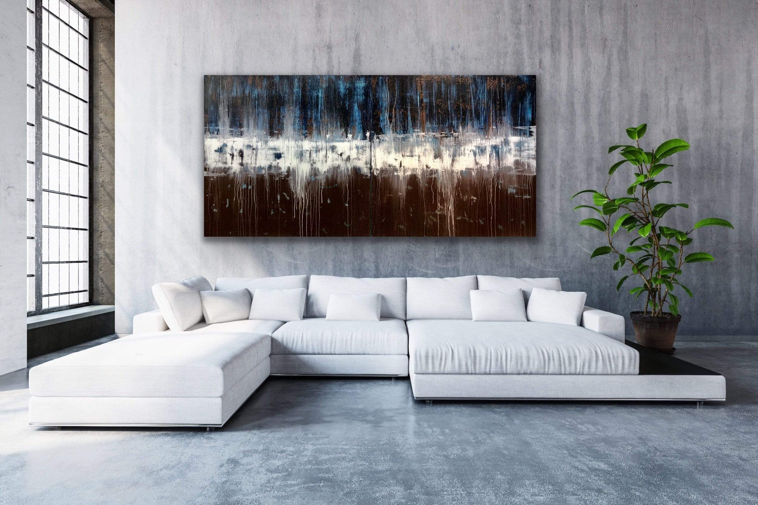 Big Blue & Brown | 96"x48" Diptych
