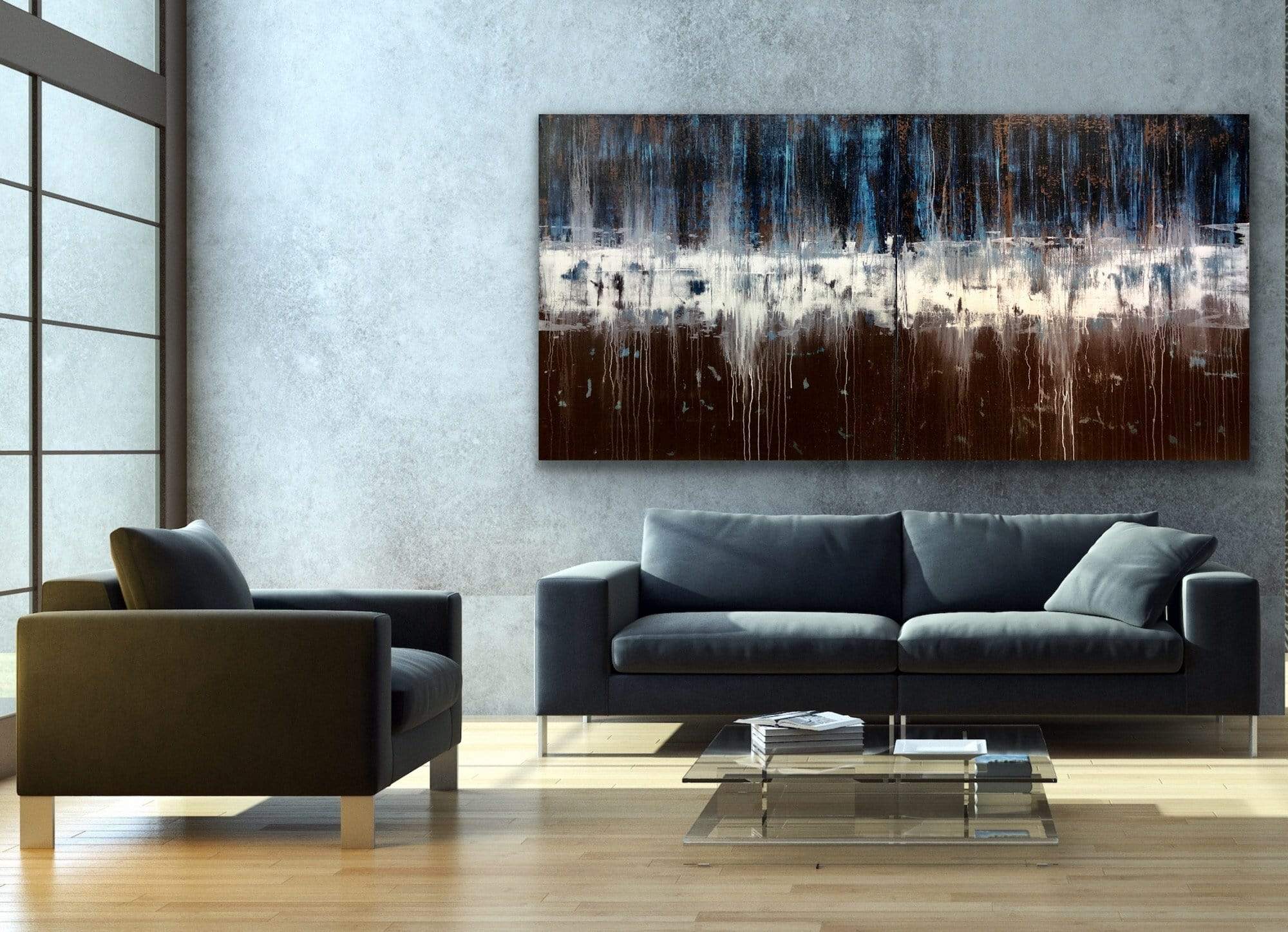 Big Blue & Brown | 96"x48" Diptych
